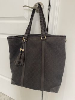 Gucci Chocolate Brown Denim Tote Bag With COA