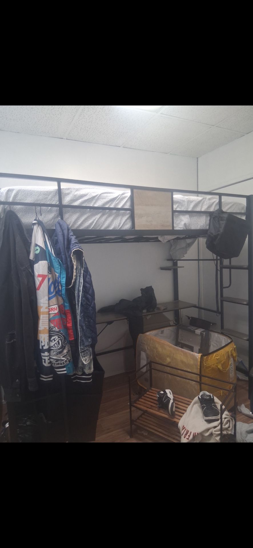 Afuhokles Loft Twin Size Bed with Desk Metal Loft Bed Frame with Fabric Drawers and Shelves Black