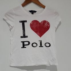 Ralph Lauren Polo Distressed "I Love Polo" Childs white Tshirt size M 8-10 