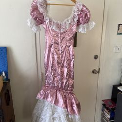 Vintage 80s Prom Dress Pink Metallic