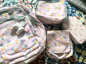 unicorn backpack lunch bag snack bag and bento box all $15