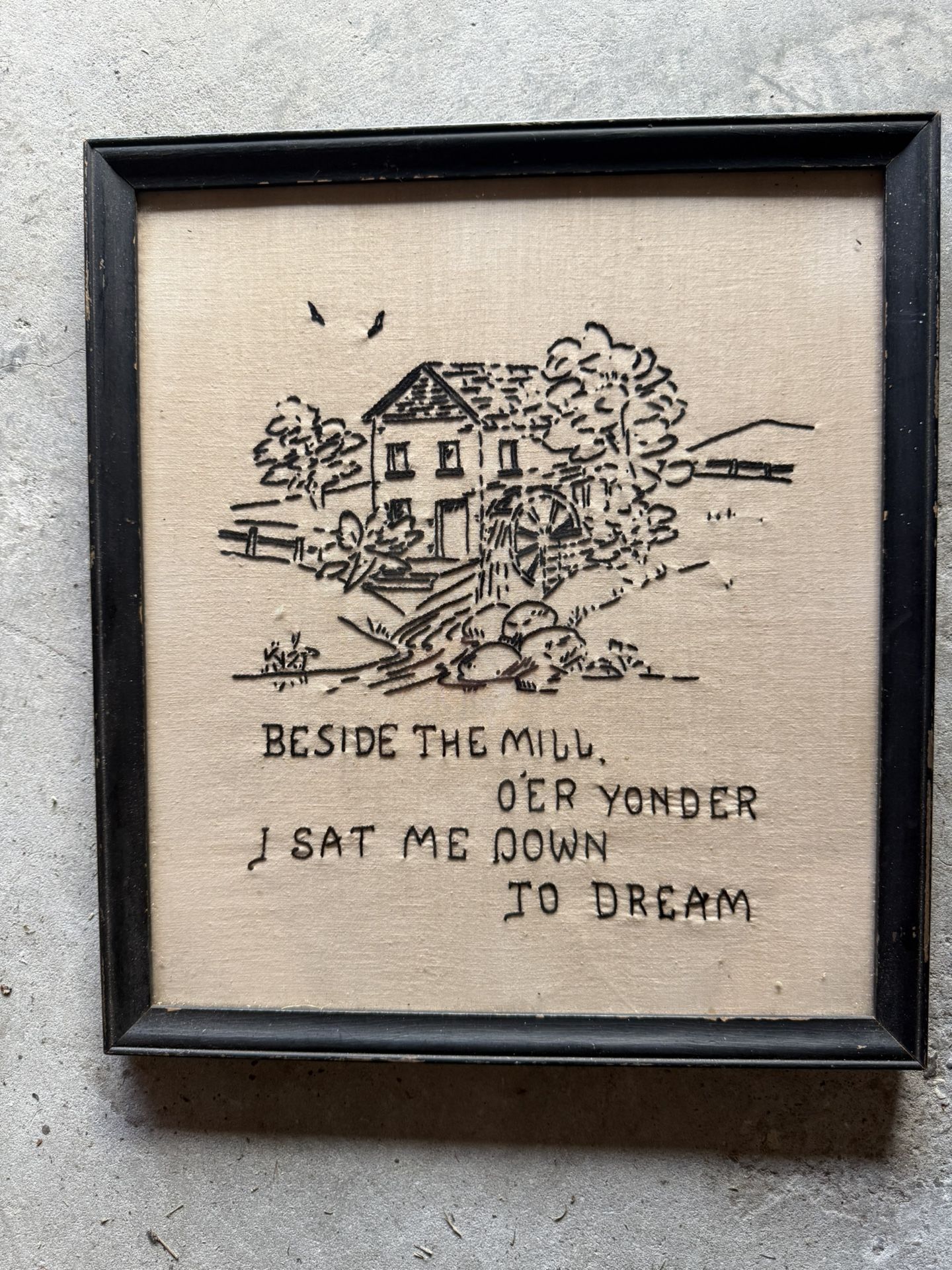 Antique 15”x13” Dolores Glovna abstract needlework weaving textile art