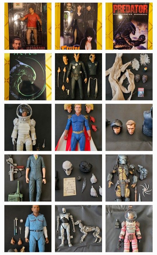 NECA Predator Scarface AVP Dutch Alien Ripley Horror Elvira RoboCop Terminator Homelander Creepshow Nosferatu