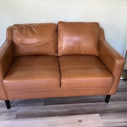 Brown Leather Loveseat Couch 