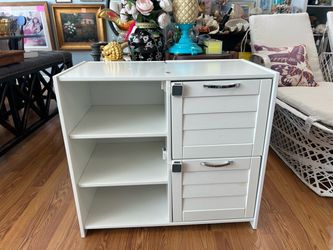 Donco Kids LOUVER LOW 2 DR CHEST/SHELVES WHITE with child proof protection 30”W x 15”D x 27”H