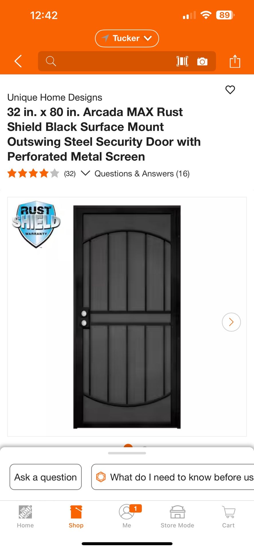 Unique Home Designs 32 in. x 80 in. Arcada Black Surface Mount Outswing Steel Security Door with Exp