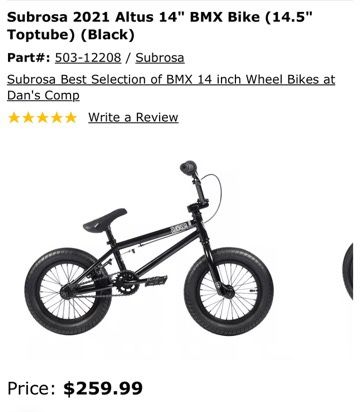SUBROSA ALTUS 14” Freestyle BMX bike
