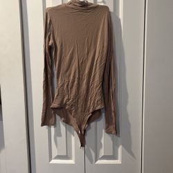 Tan Slimming Bodysuit with Small Turtleneck