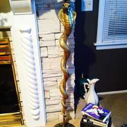 Bronze finish metal serpent snake candle holder staffs. (Pair)