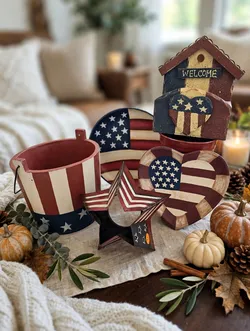 Patriotic Americana Decor Set - 6 Pieces - Stars & Stripes - Mint Condition