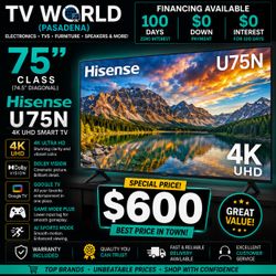 SMART 4K HISENSE TV 75 INCH U75N