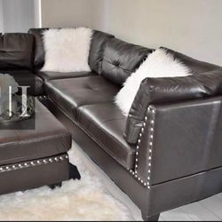 New Brown Sectional Sofa Couch Ottoman