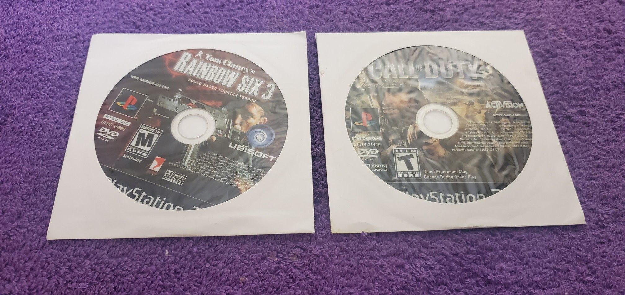CALL OF DUTY 3 & RAINBOW SIX 3 PS2 GAME DISC ONLY