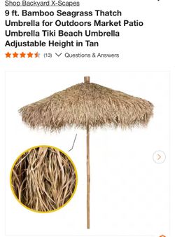 9 ft. Bamboo Seagrass Thatch Umbrella for Outdoors Market Patio Umbrella Tiki Beach Umbrella Adjustable Height in Tan
