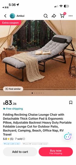 Folding Reclining Chaise Lounge Chair with Detachable Cushion & Pillow