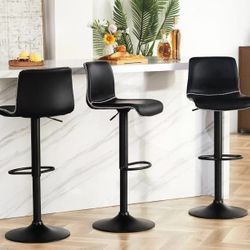 new assembled Bar Stools Set of 3 Swivel Counter Height Barstools adjustable Height 24" to 32", Black Faux Leather Bar Chairs for Kitchen Island 