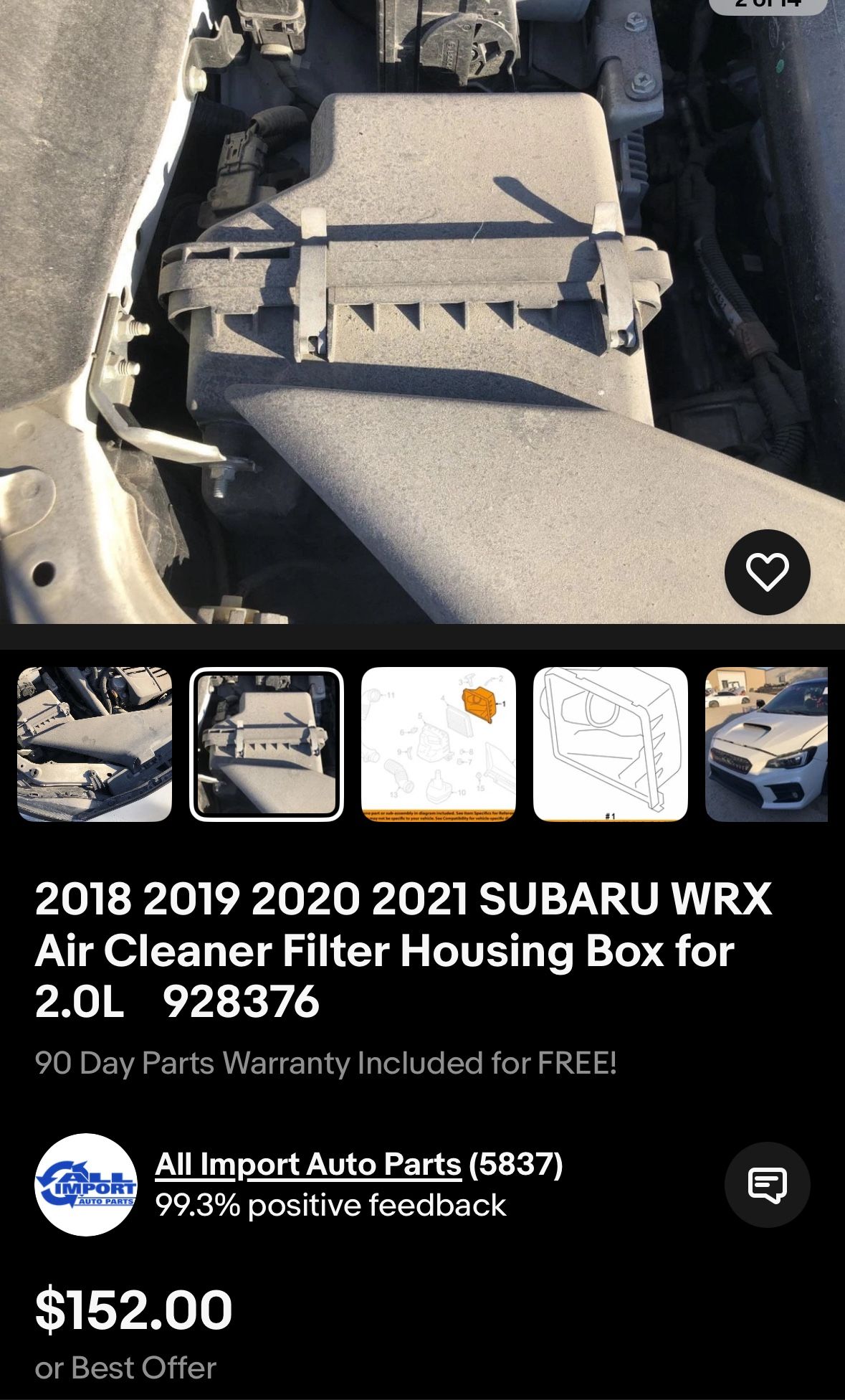 wrx stock genuine oem air box with filter 