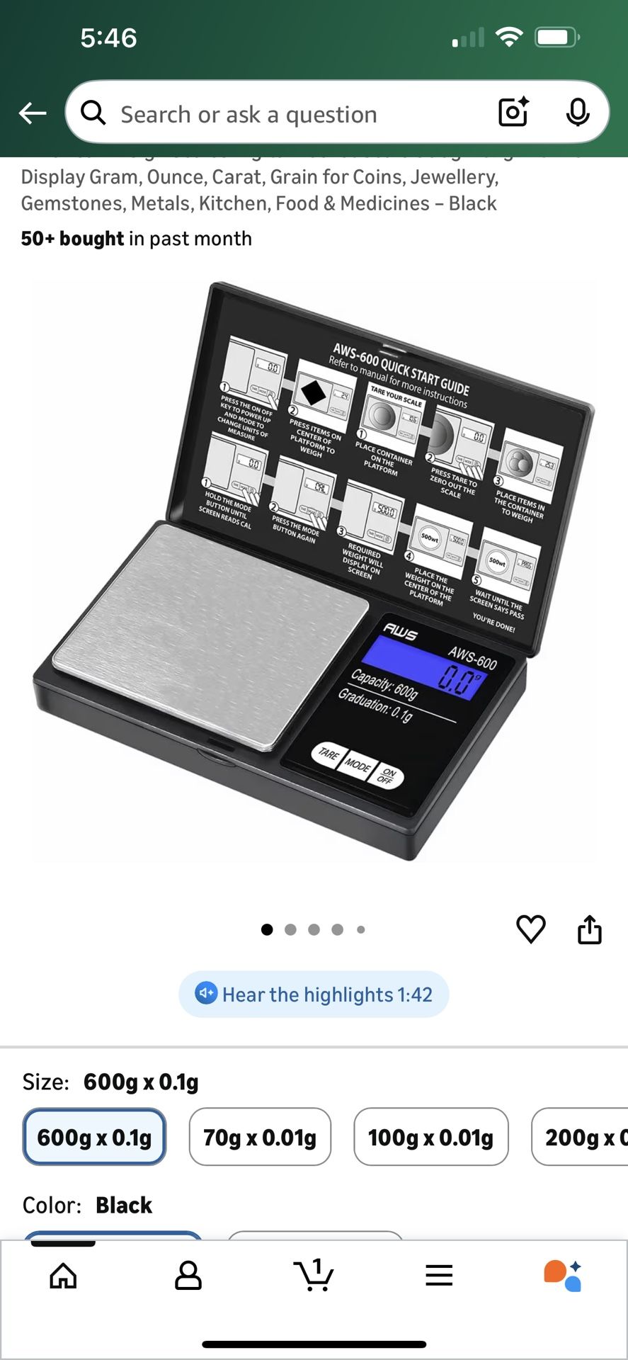 NEW- American Weigh Scales Digital Pocket Scale 600g x 0.1g with LCD Display