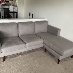 2-Piece Gray Fabric 3-Seater L-Shaped Sectional Sofa Tapered Wood Legs