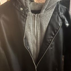 Black Leather Jacket W/ Grey Jacket Built In (Reversable)