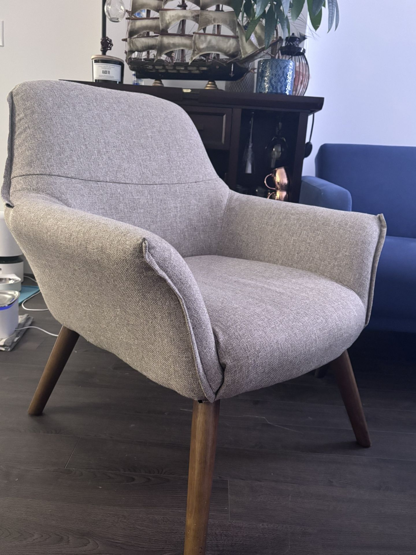 Accent Chair, Fabric Upholstery, Rubberwood Legs