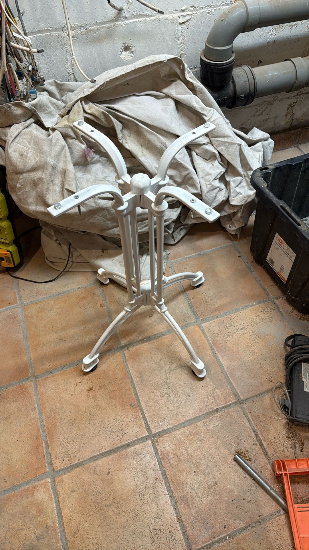 Table base, aluminum, white powder coated, outdoor or indoor. can be flat packed. New, never used