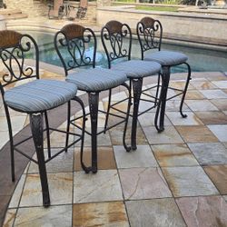 Set of 4 Heavy Wrought Iron Outdoor Bar Stools – Poolside/Patio – Excellent Condition – $375 OBO