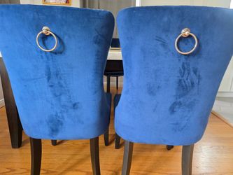 Blue velvet dining chairs