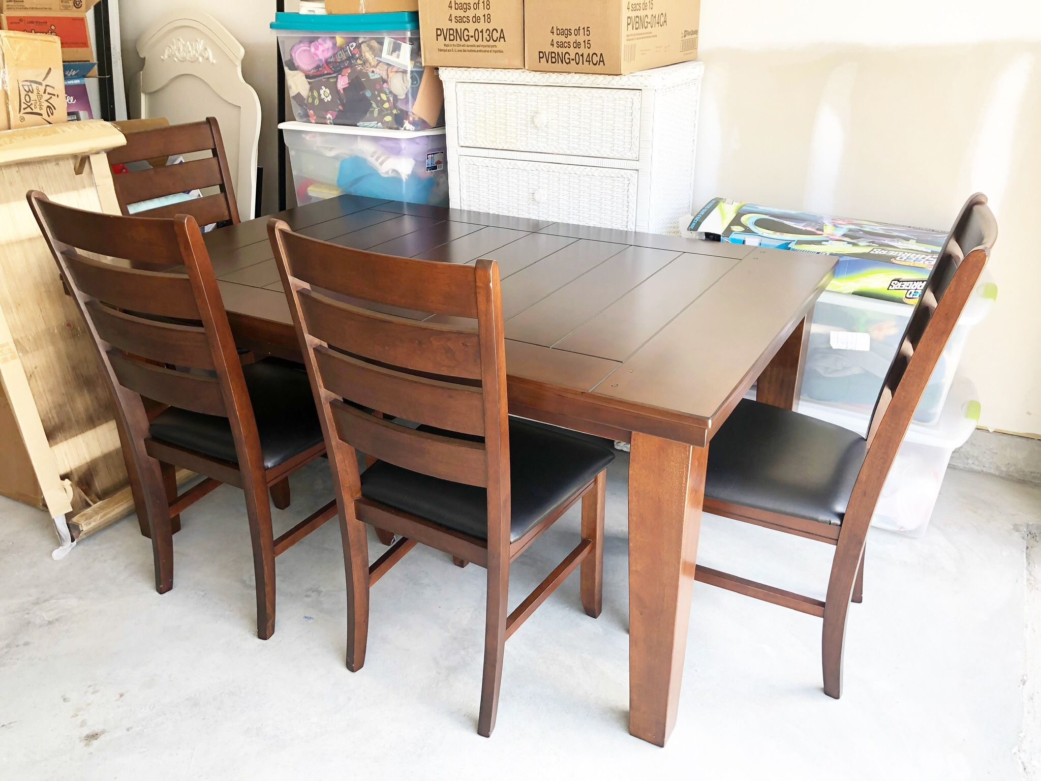 Dark Wood Rectangle Expandable Dining Room Kitchen Table w/ 4 Chairs ...