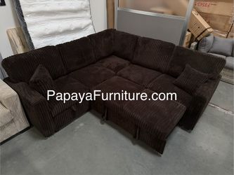 New! Dark Brown Sectional Sofa Bed, Sleeper spa, Plush Corduroy Sectional Sofa, Sofabed, Sofa Bed, Sectional Sofa With Pull-out Bed And Storage USB . 