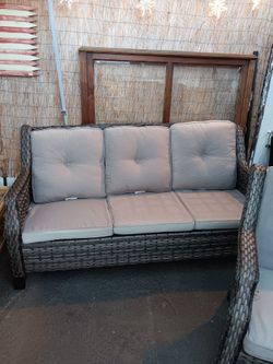 Outdoor Patio Set 2 PE Rattan Arm Chairs And Couch Weather Resistant Powder Coated Steel Frame $400 OBO