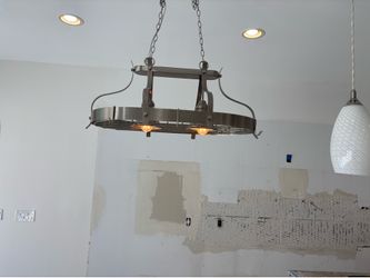 Hanging Kitchen Light and Pot and Pan Hanger