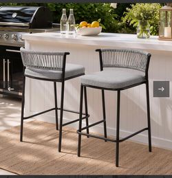 6 PCs Outdoor Patio Bar Stool Set  with Cushion and Rattan Back