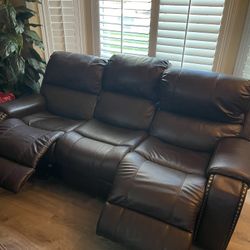 Brown Leather Electric Reclining Sofa/Couch