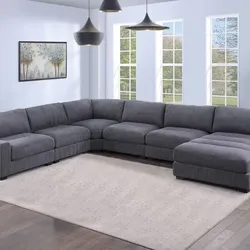Brand New Grey Super Plush Corduroy Modular Sectional Sofa