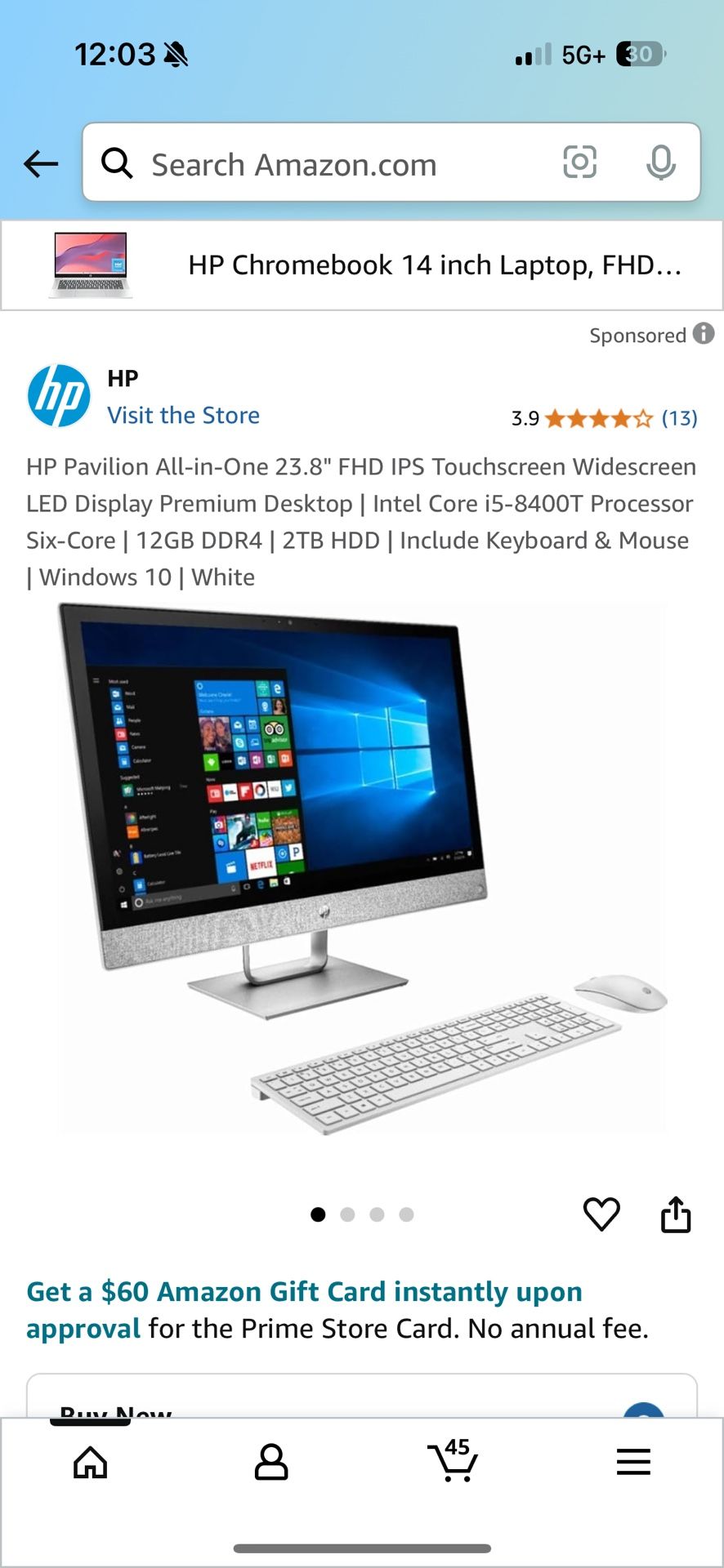 HP Pavilion All-in-One 23.8" FHD IPS Touchscreen Widescreen LED Display Premium Desktop | Intel Core i5-8400T Processor Six-Core | 12GB DDR4 | 2TB HDD