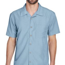 Harriton Men's Barbados Textured Camp Shirt Medium CLOUD BLUE
