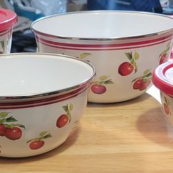 Set of 5 Vintage Enamelware Mixing Bowls