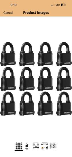 CINCINNO Heavy Duty Outdoor Combination Lock, 2 in. Wide Weatherproof Combo Lock for Outdoor Use，12 Pack