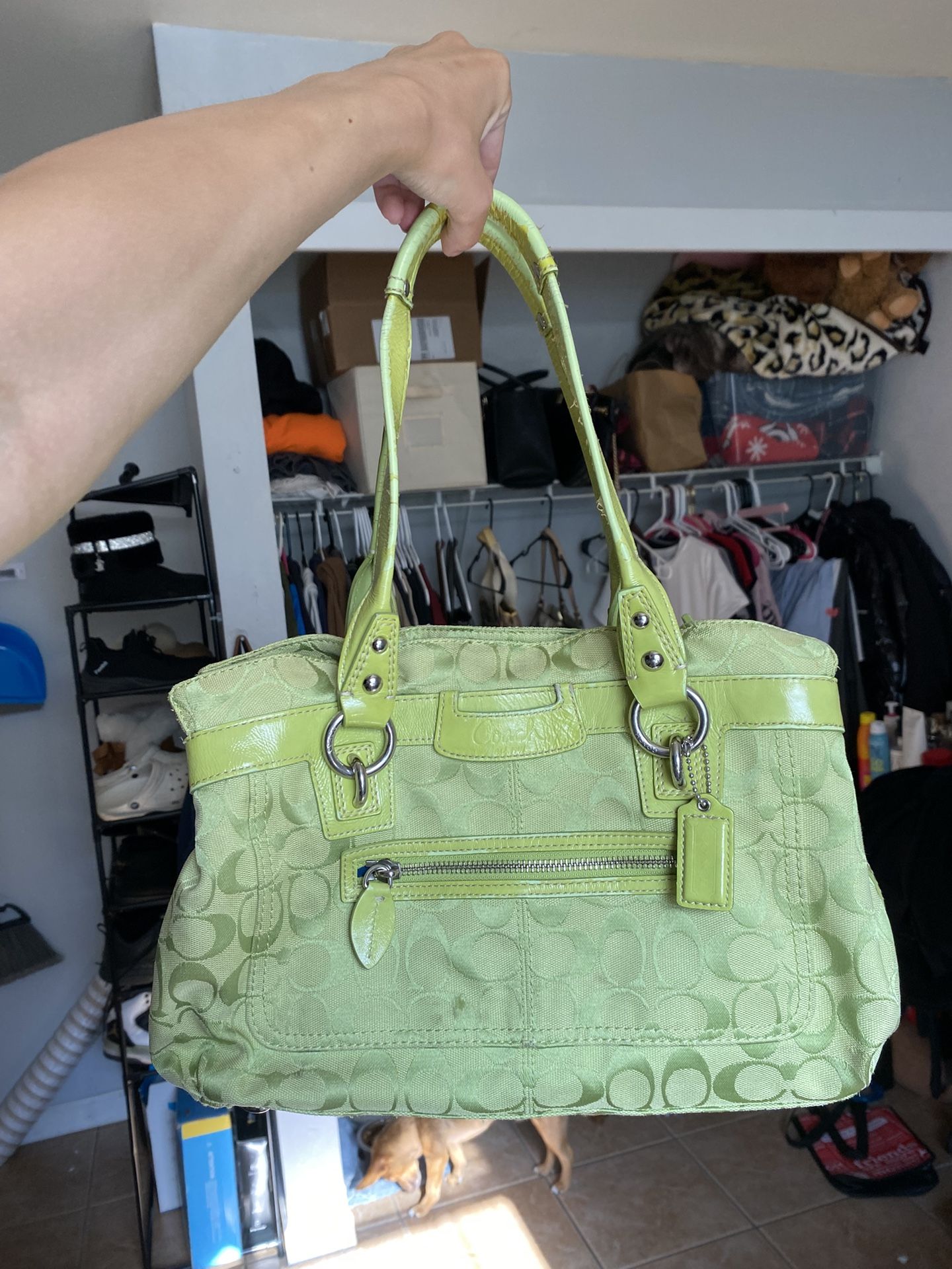 Coach A1093-F14892 Penelope Lime Green vintage Shoulder Satchel purse hobo handbag with silver accents