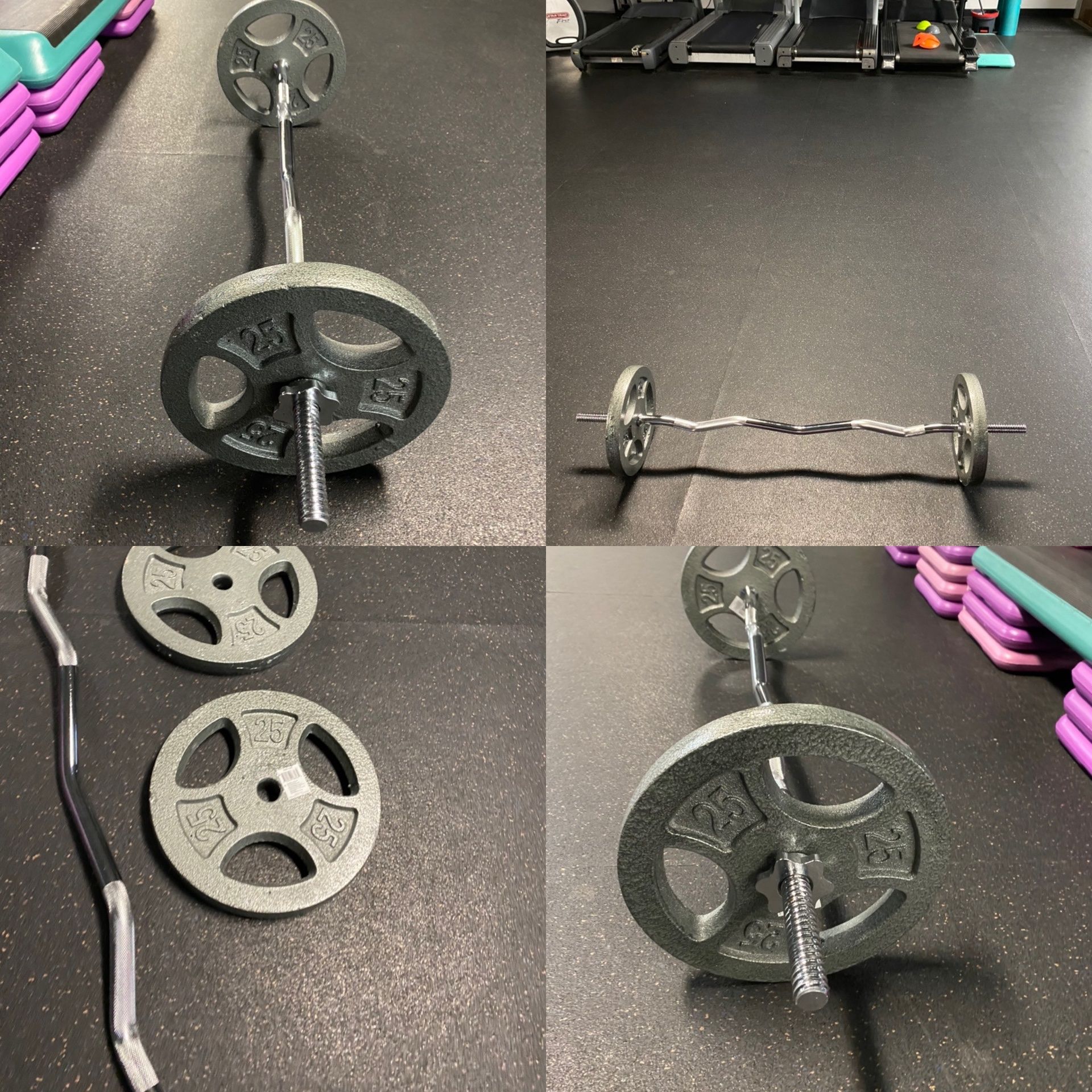 Chrome Curl Bar And 50lbs Of Standard Weight Plates