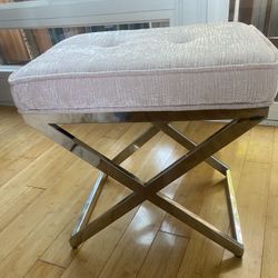 Pale Pink Chenille & Silver Stool