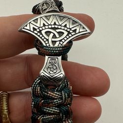 193-RMT New Men's Viking Axe Stainless/ Woven Rope Nordic Amulet Bracelet