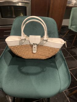 Wicker Bag With White Handle