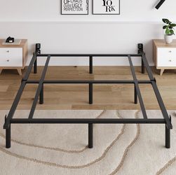 Queen Size 7 Inch Low Profile Metal Platform Bed Frames, Adjustable Length 1500 Lbs Heavy Duty Low to Ground Platform Bed Frame for Mattress & Box Spr