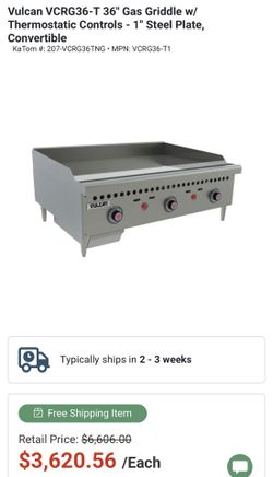 Vulcan VCRG36-T 36" Gas Griddle w/ Thermostatic Controls - 1" Steel Plate, Convertible
