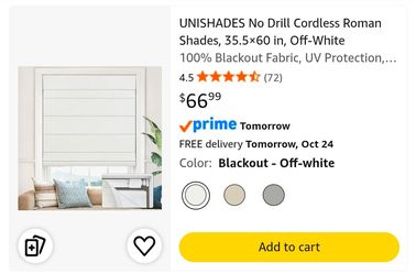 UNISHADES No Drill Cordless Roman Shades Off-White