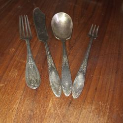 International Silver Co Antique Silverware (3 )  And 1 Palmer & Bachelor's Boston Coin Silver Spoon 