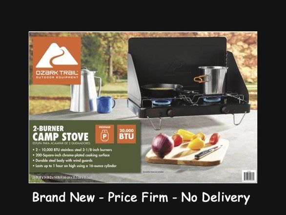 New, Price Firm, Ozark Trail Camp Stove 2 Burner Black Propane Gas Grill