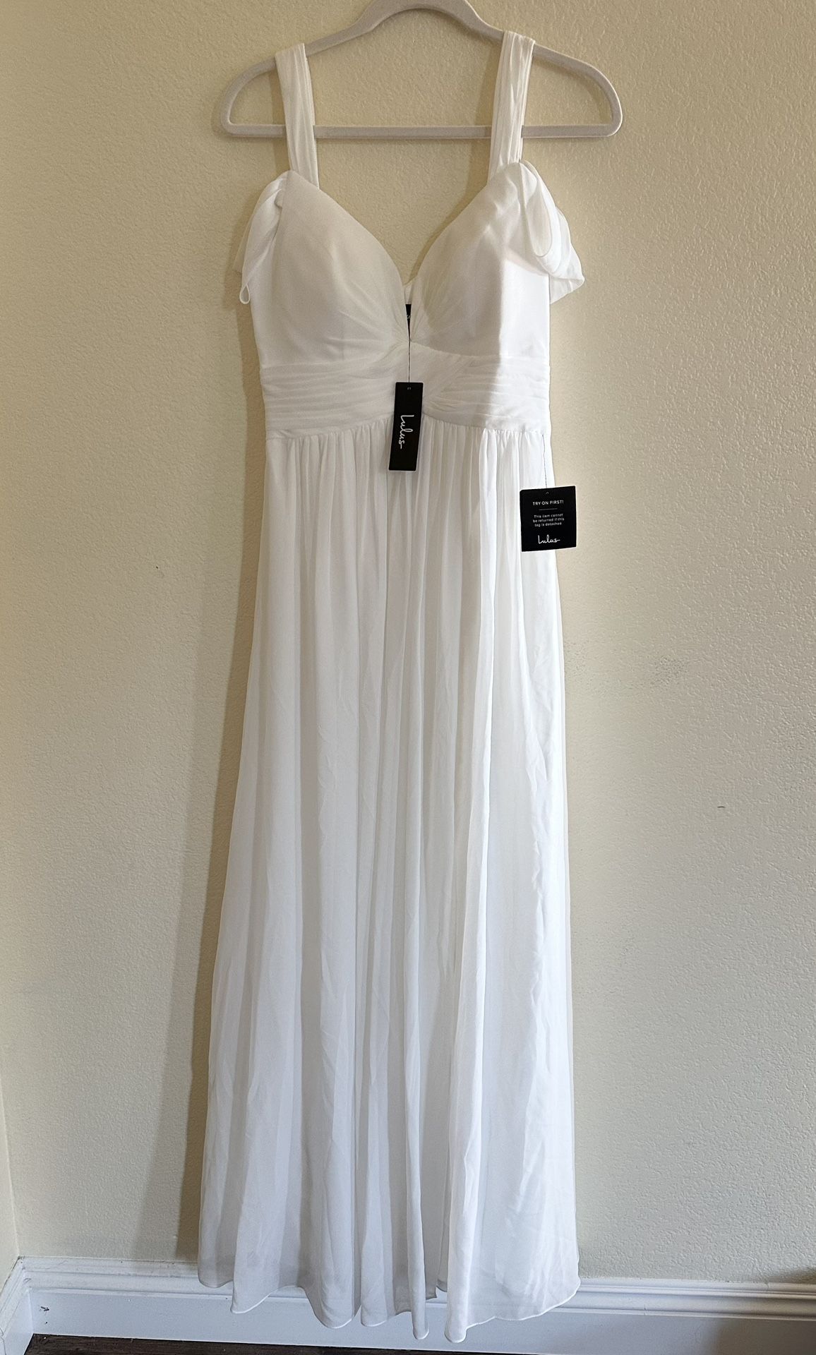 NWT Lulus Ocean of Elegance Ivory White Maxi Dress Wedding Prom Grecian  Style